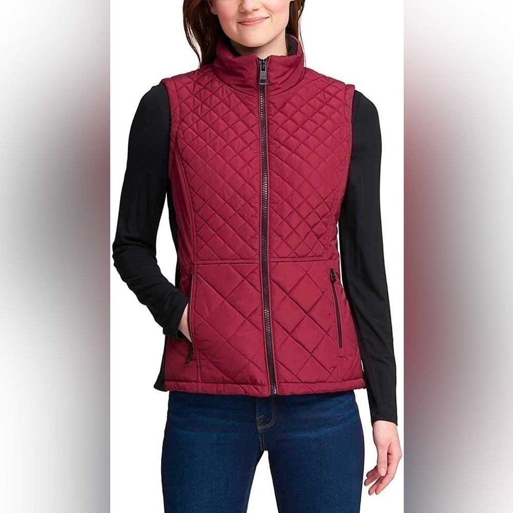 Andrew Marc Quilted Vest Jacket, Red & Black, Size S